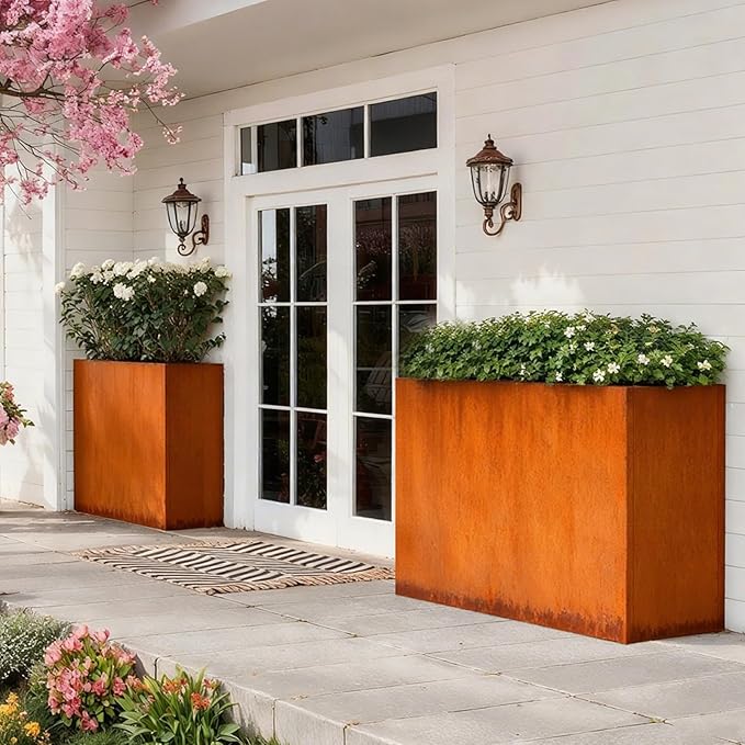 GZLVSOW Corten Steel Metallic Heavy Planter 36" x 15" x 24" for Outdoor Plants Metal Outdoor Planter Spliced Flower Box with Partitions for Outside,Indoor,Garden (Corten, 36 * 15 * 24)