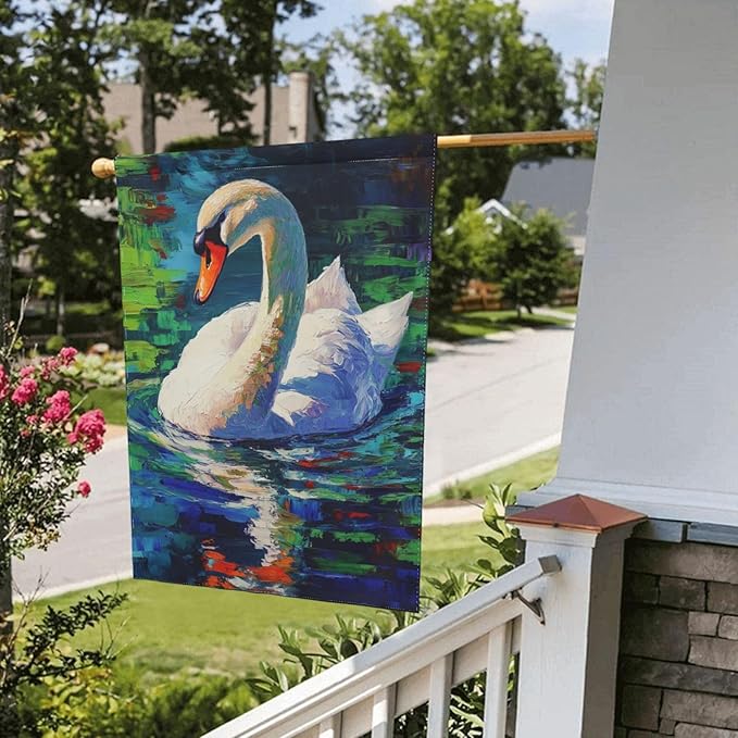 Swan Garden Flag 12x18 Inch Double Sided All-Weather Polyester Outdoor Flag For Patio Lawn Yard And Garden Welcome Decor
