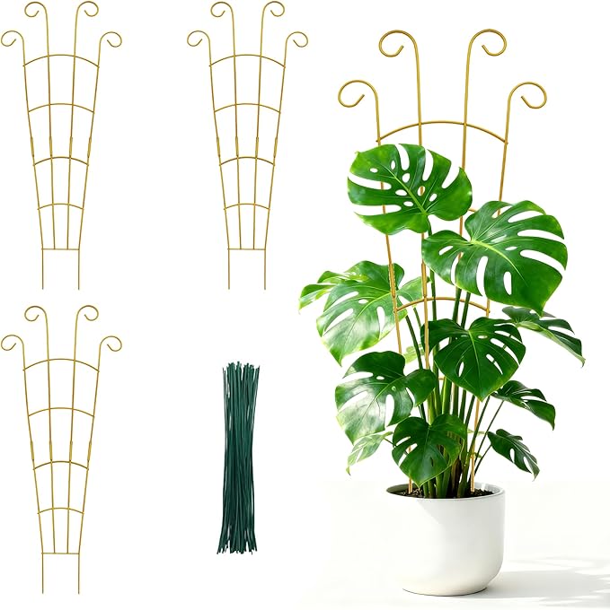 30 Inch Trellis for Climbing Plants Indoor 3 Pack Indoor Plant Trellis for Potted Plants Metal Garden Trellis for pots Indoor Outdoor for Monstera Pothos Vine Ivy Hoya(30inch Gold)