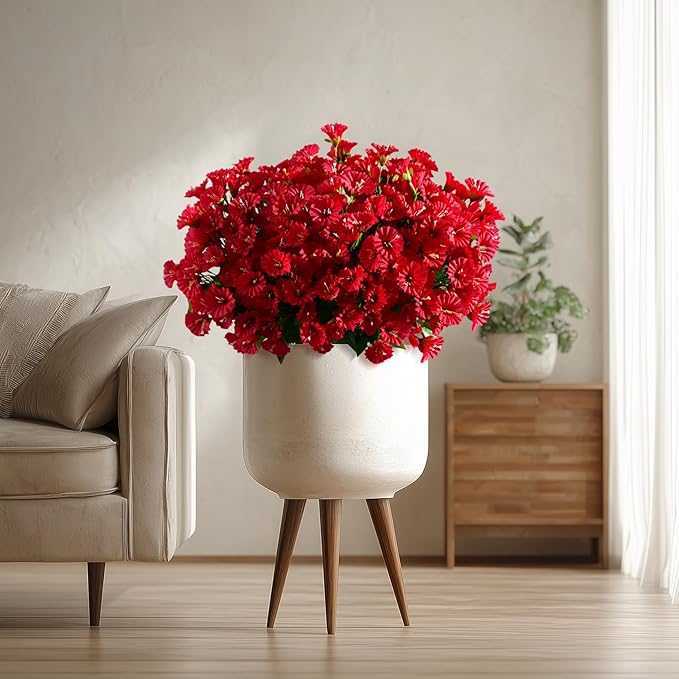 Artificial Morning Glory Flowers Plants for Outdoor 8 Pcs Faux Silk Petunias Flower Realistic Faux Flowers Plants for Outside Planter Porch Yard Patio Balcony Home Indoor Decor (8 Pcs Red)