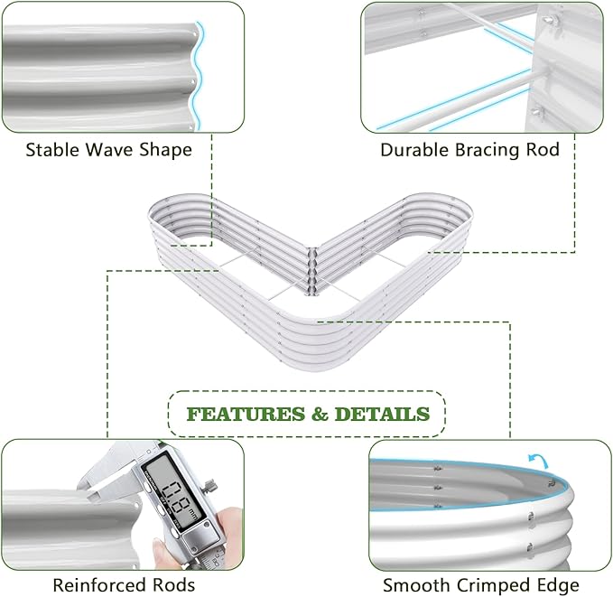 A ANLEOLIFE 2 Set Heart-Shaped Galvanized Raised Garden Beds Outdoor,81x81x18in Large Metal Planter Box for Planting Vegetables Flowers Herb, Anti-Rust & Easy-Setup, Antique White