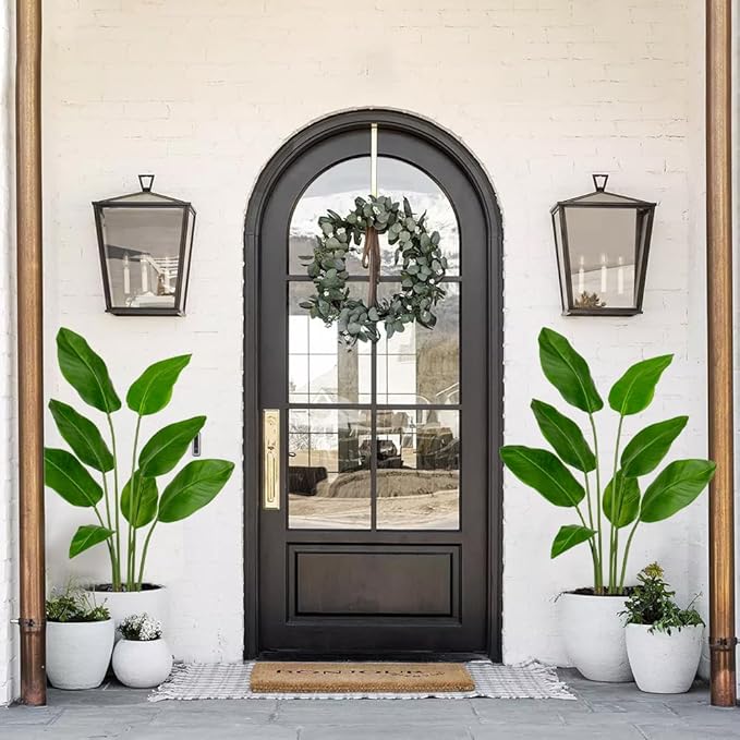 Hollyone Large Bird of Paradise Artificial Plant in Pot 4FT Tall Fake Bird of Paradise Plant Faux Tropical Palm Tree Faux Plantain Banana Leaf for Indoor Outdoor Home Office Garden Decoration 8 Leaves