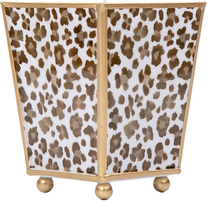 Jaye's Studio Decorative Planter Pots for Indoor Plants, Cachepot for Office, Kitchen, Bedroom, Desk, Living Room, Metal Flower Pot Small Planters, Gold Plant Pot Chinoiserie (Leopard Spots, 4 Inch)