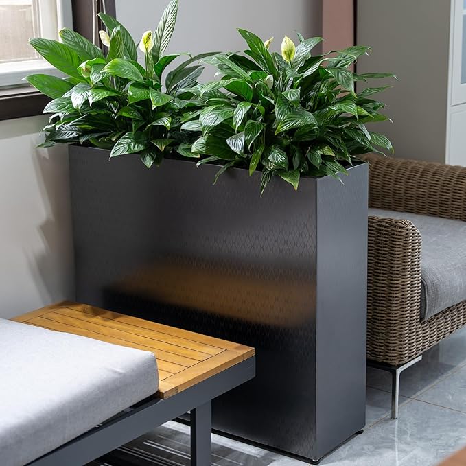 CYC Luxury 30"H x 34"W x 10"D Black Stainless Steel Rectangular Tall Large Planter Box with Mirror Etching No Coating for Indoor or Outdoor Patio/Porch, Modern Décor for Tall Plants, Trees, Flowers
