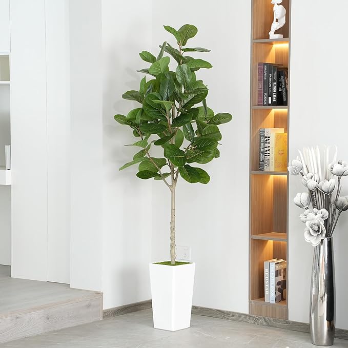ProDeco Artificial Fiddle Leaf Fig Tree 6ft - Realistic Tall Fake Plants for Office Home Living Room Bedroom Decor Indoor Outdoor - Green Large Silk Faux Floor Plant with Pot