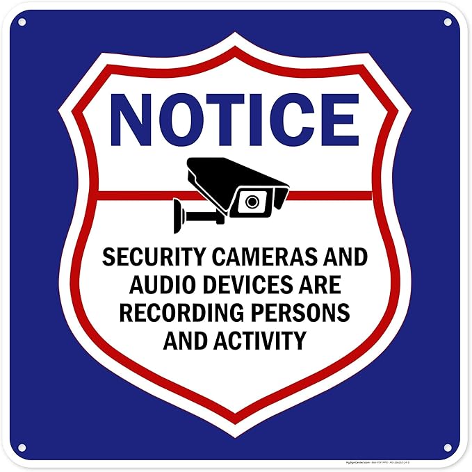 Notice Security Cameras And Audio Devices Are Recording Persons And Activity Sign, 24x24 Inches, 55 mil thick HDPS (high density polystyrene), Made in USA by My Sign Center