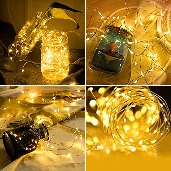 24 Pack Fairy Lights Battery Operated String Lights 7 Feet 20 Led Waterproof Christmas Lights Silver Wire Firefly Starry Moon Lights for Bedroom DIY Party Wedding Patio Christmas