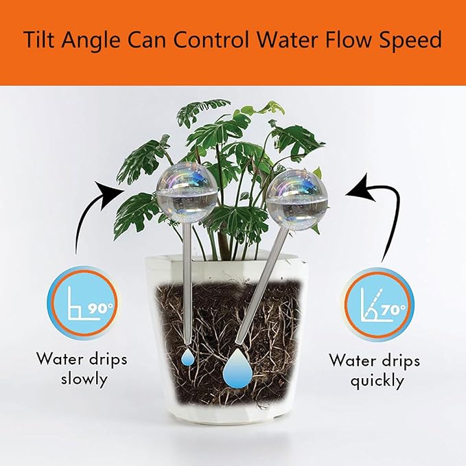 17 Oz 2 Weeks Glass Plant Watering Globes Large Vacation Water While Away Indoor Outdoor Potted Plant Slow Release Self Watering Bulbs Devices Planter Insert (Iridescent Large 3-Pack)