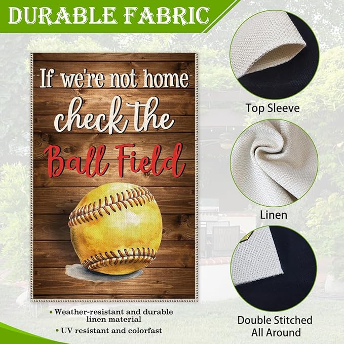 Hafhue If We Are Not Home Check The Ball Field Garden Flag, 12 x 18 Inch Double Sided Farmhouse Holiday Yard Garden Lawn Court Backyard Decoration Flag, Appreciation Gifts for Baseball Lover Coach