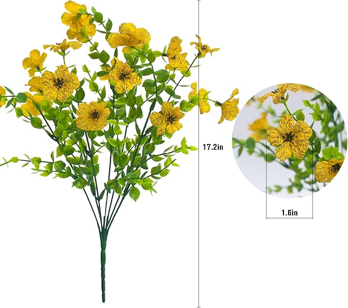 HIFORESTAR Yellow Artificial Outdoor Flowers 12 Bundles Fake Daisy Faux Mums Fall Plants Cheerful Weatherproof Floral Arrangements Decoration for Outside Landscaping Decor (Yellow Daisy)
