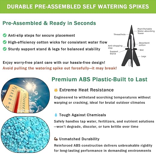 GreenShip 8 Pack Self Watering Spikes for Indoor & Outdoor Plants, Automatic Plant Watering Stakes, Patented Wick Spikes, Vacation Use (Small for Height 4.7"-12" Planter)