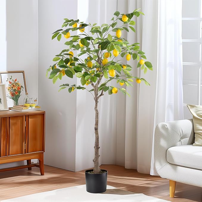 Artificial Lemon Tree, 5FT Tall Fake Lemon Plant in Pot, Faux Lemon Fruit Tree for Indoor Home Decor Office Living Room