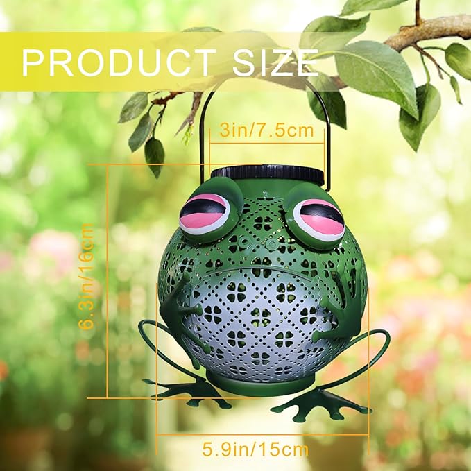 2 Pack Solar Lanterns Outdoor Waterproof Frog Metal Hanging Lantern Outdoor Hanging Solar Lights with Sound, Outdoor Lanterns for Yard, Garden, Patio, Porch
