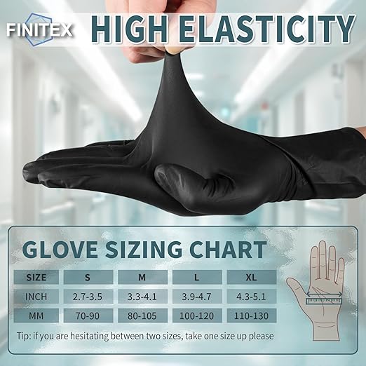 FINITEX - Black Nitrile Disposable Gloves, 5mil, Powder-free, Medical Exam Latex-Free 100 PCS For Cleaning Food Glove (XX-Large (Pack of 90))