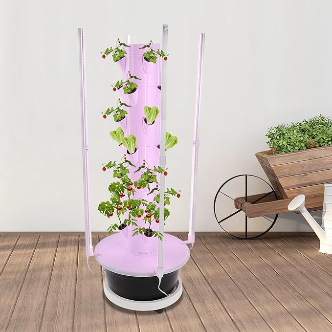Hydroponic Growing System with LED Grow Lights, 28 Pods 7 Tiers Vertical Hydroponic Tower, Home Hydroponic Garden with Water Pump, Timer, Plants Germination Kit for Herbs, Fruits, Vegetables