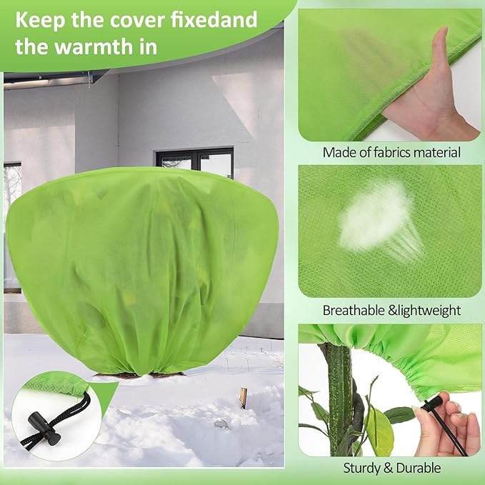 Wesnoy 12 Pcs Winter Plant Covers Freeze Protection 39.4x23.6 Inch Horizontal Shrub Tree Rose Plant Protection Bags Frost Blanket with Drawstring for Fall Winter Outdoor Garden Planting (Green)