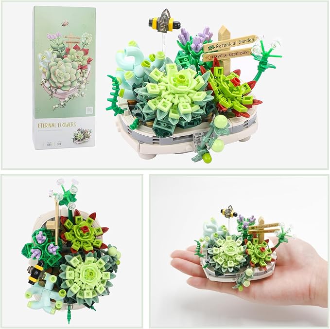 MEIEST Mini Building Blocks Succulent Plant Bonsai Model Set,Creative DIY Simulation Particle Flower Botanical Collection Construction Building Bricks Toy for Kids Adult Home Decor