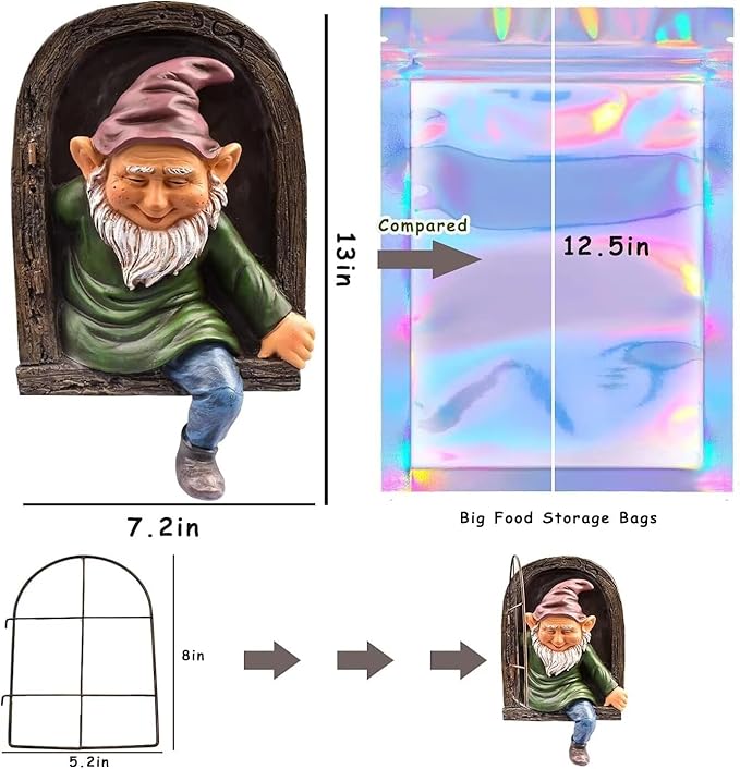 Gnome Statue Yard Decoration Outdoor Ornament, Gnone Tree Face Art Decor Outdoor Fence Peeker Decorations for Patio, Lawn, 12 Inch Elf Out of The Window Garden Decor Sculpture, Gift for Mom