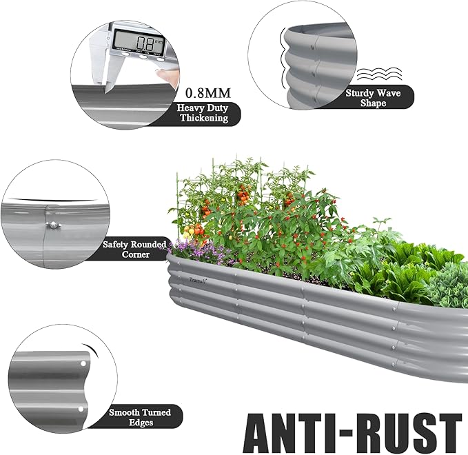 4 Pack 8x3x1FT Galvanized Raised Garden Bed Large Metal Planter Box Kit Elevated Raised Garden Planters for Outdoor Plants, Gray