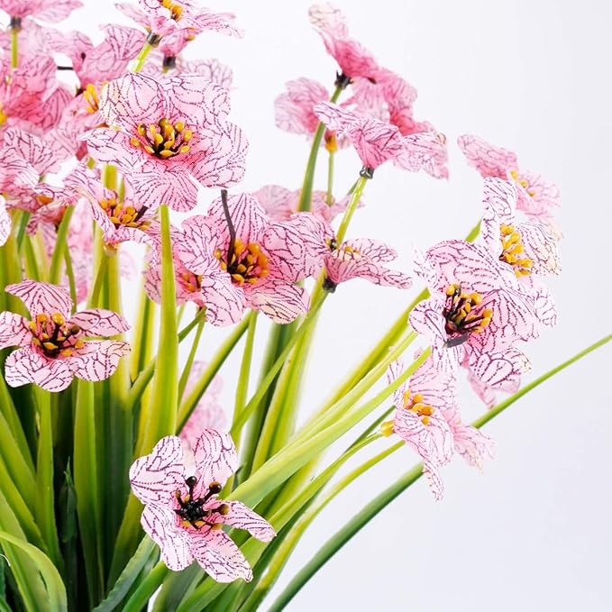 JEMONG 12 Bundles Artificial Flowers Outdoor UV Resistant Fake Flowers No Fade Faux Plastic Plants Garden Porch Window Box Decorating (Pink)