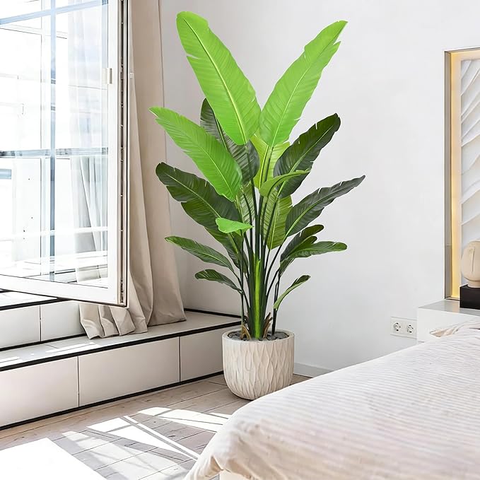 Bird of Paradise Plant Artificial 6FT - Tall Faux Plants Indoor with 13 Lifelike Leaves Trunks, 72" Large Fake Tropical Floor Plant for Home Office Living Room Bedroom Indoor Decor