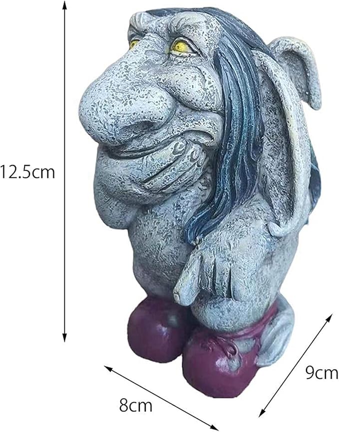 Gray Resin Thinking Gnome Troll Sculpture, Garden Statue Decor for Outdoor Patio Halloween, Christmas Decorations, Parties and Events