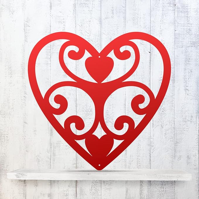 RealSteel Elegant Heart Metal Wall Art – Romantic Home Décor Sign – Valentine’s Gift for Her & Him – Modern Love Wall Decor for Couples, Weddings, Anniversaries, Bridal Showers & Birthdays, 12", Red