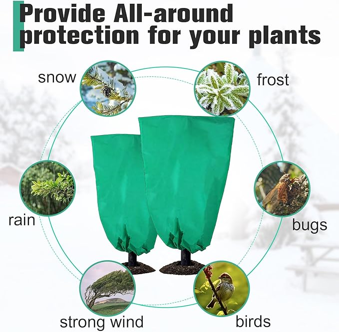 Winter Plant Covers Freeze Protection- 4 Pack 31" x 47" Winter Frost Covers with Zipper & Drawstring,Thickened Frost Cloth Blankets for Outdoor Plants,Tree,Potted,Shrub,Anti-Freeze & Animal Protection
