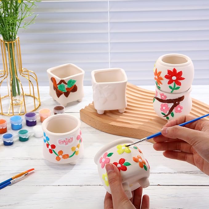 Leitee 18 Pcs Paint Your Own Ceramic Pot Bulk Fall Succulent Pots Ready to Paint Small Pot Mini Succulent Planters Pottery Painting for Spring Valentine Easter Craft(Lovely Flowers)