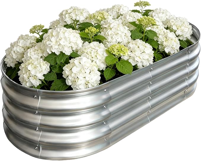 Galvanized Raised Garden Bed Outdoor, Large Raised Bed for Gardening, 4x2x1ft Oval Metal Planter Box for Vegetables, Fruits, Flowers, Silver