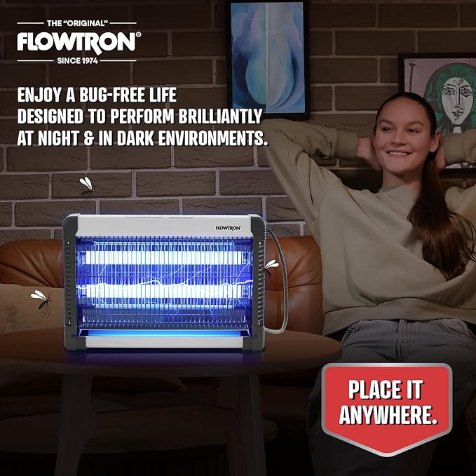 Flowtron Indoor Bug Zapper: 3000V Electric Insect Killer & Mosquito Trap - 800 Sq Ft Coverage - 20W Dual UV Light Fly Zapper for Kitchen, Bedroom, RV & Restaurant - Safe Gnat & Moth Killer