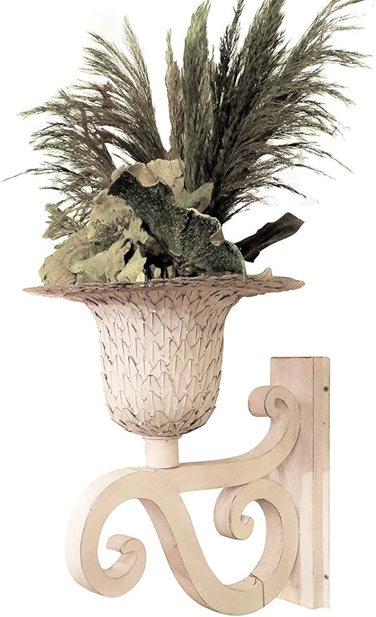 MY SWANKY HOME Ornate White Iron Scroll Wall Mounted Planter Flower Urn Bracket Outdoor Metal
