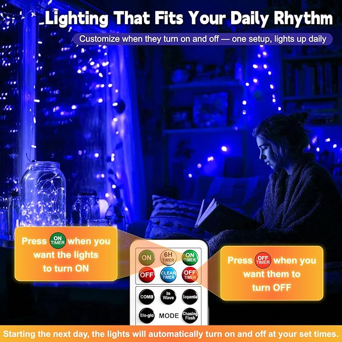 ZSJWL 6 Pack Rechargeable Fairy Lights with Remote & DIY Timer, 7Ft 20LED Mini Battery String Light, Twinkle Silver Copper Wire Lights for Wedding Party Bedroom Christmas Table Decoration (Blue)