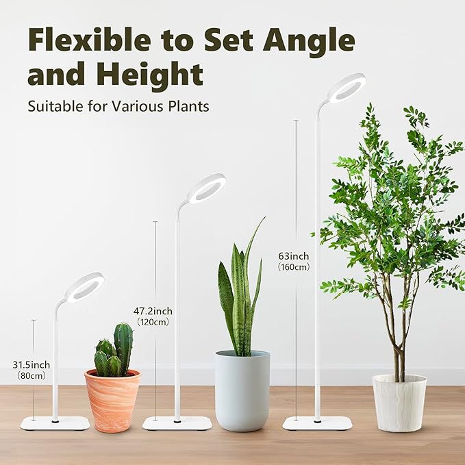 Vsoke Grow Light for Indoor Plants, 20W Full Spectrum LED Plant Lamp with 63" Adjustable Height Stand, 150 LEDs Brighter Grow Lights with Auto Timer, 10 Dimmable Levels for Small to Tall Plants