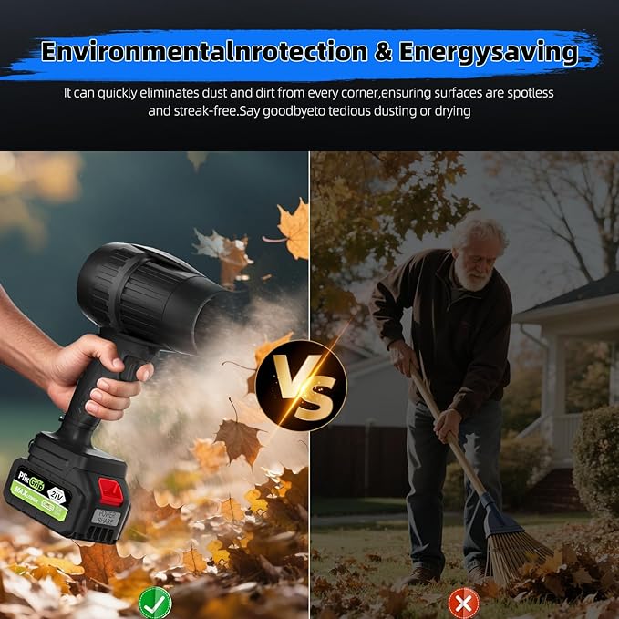 Leaf Blower Cordless with Battery and Charger,Electric Leaf Blower Cordless, 300000 RPM, 2 x 3.0Ah Batteries & Charger, Handheld Leaf Blowers for Lawn Care (Black Blue)