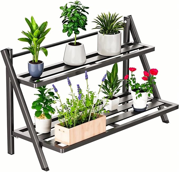 DHYGOTFUR Deluxe 2-Tier Aluminum Plant Stand Indoor/Outdoor, Weather-Resistant Flower Pot Rack, Stylish & Lightweight Plant Stands for Garden, Balcony & Living Room