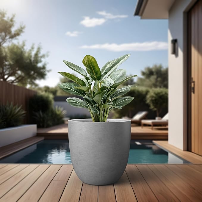Kante Round Concrete Planter, Large Outdoor Indoor Garden Pots with Drainage Hole, 18-Inch Diameter Flower Pots for Patio, Garden and Home, Gray