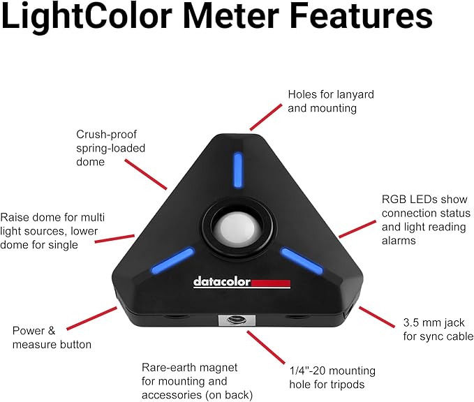 Datacolor LightColor Meter - Bluetooth-Enabled Light & Color Temperature Meter for Photo, Video, and Cinema - Continuous Real-Time Data Streaming - Portable, Compact, Drop-Resistant