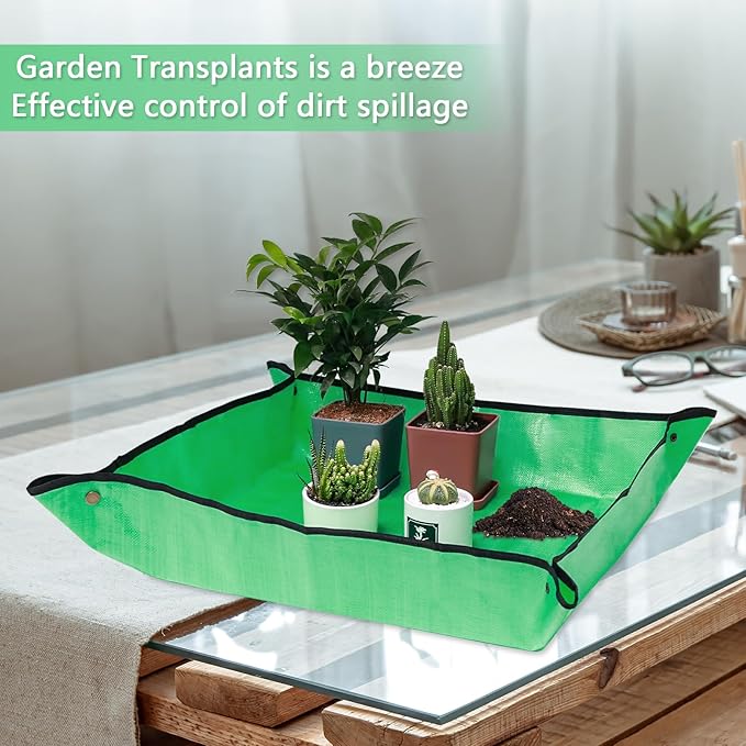 2PCS Repotting Mat for Transplanting & Potting Soil Mess Control, 26.8" x 26.8" Waterproof Plant Potting Mat, Succulent Orchid Potting Tray for Plant Pots, Gardening Gifts Bonsai Tools