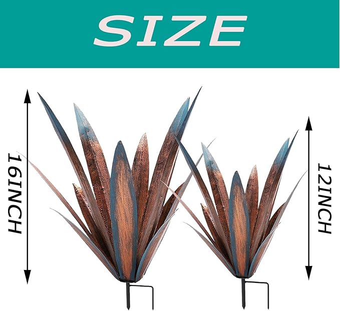Muciwa 2 PCS Metal Agave Sculpture Decoration, Vintage Country Hand-Painted Sculpture DIY Metal Agave Plant, Home Garden Courtyard Lawn Outdoor Decoration (2PCS)