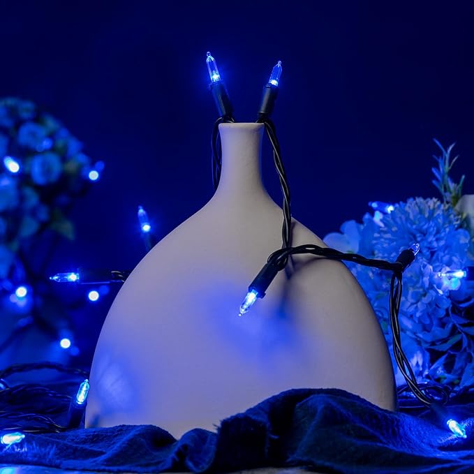 YULETIME 200 Blue LED Christmas Lights with Black Wire, Pack of 2 Strands 33 Feet 100 Lights UL Certified Holiday String Light Set