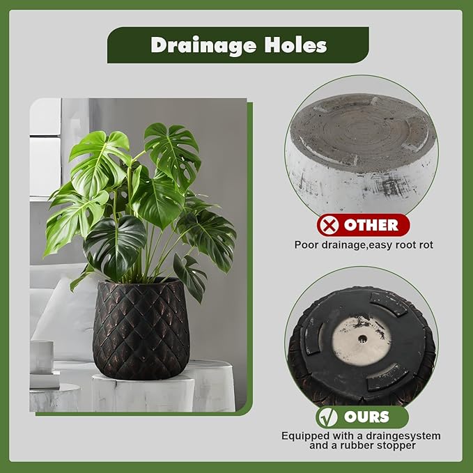 ShangDemonMaster Craft flowerpots 18"+13"+9" Dia Round Concrete Planter Set of 3 Large Outdoor/Indoor Planter Pots Containers with Drainage Holes and Rubber Plug for Home Garden (Black, Large)
