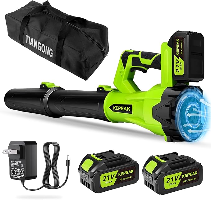 Leaf Blower Cordless, 650CFM & 280MPH Electric Leaf Blower with 2 x 21V4.0Ah Batteries and Fast Charger, 6 Speed Modes, for Lawn Care, Yard Work, Blowing Leaves, Dust