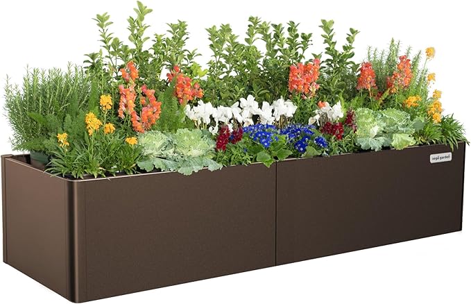Vego garden Modern Raised Garden Bed 17" Tall 27" x 83" Heavy Metal Planter for Trees Plants Flowers Double-Walled Steel Planters for Commercial Residential Patio, Umber Brown