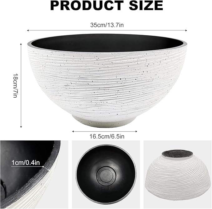 charmshine 13.7inch Large Lotus Bowl Planter Garden Water Plant Pot Bird Bath Bowl Landscaping Planter Water Lily Pots for Outdoor Indoor Planting in Water Small Fountain Base Mini Fish Pond (White)
