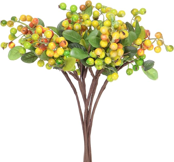 6-Pack Artificial Berry, 9.8 Inch Faux Holly Berry Foam Faux Frosted Berries with Stems for Home/Wedding/Christmas/DIY/Party/Garden/Office [Yellow]
