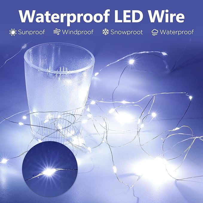Fairy Lights Battery Operated String Lights 16.4ft 50LED Flashing and Constant Light Waterproof Silver Wire for Christmas DIY Party Wedding Decoration(White, 8 Pack)
