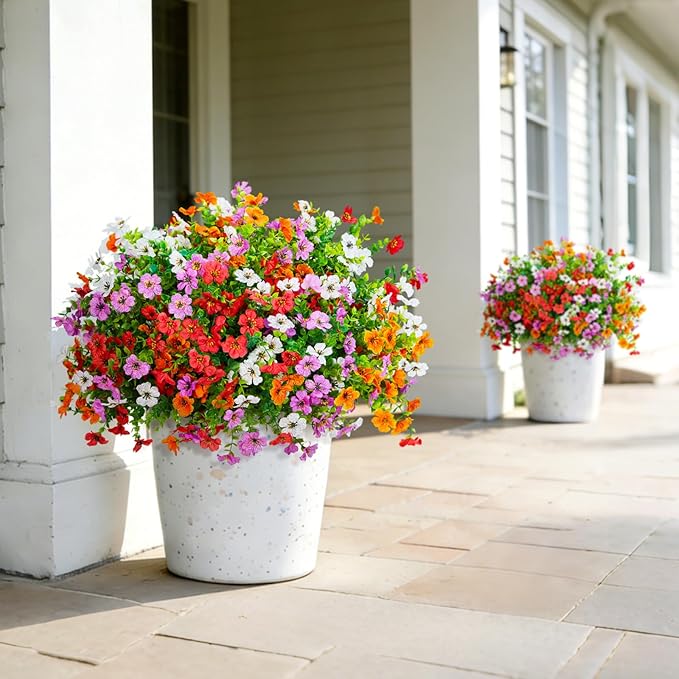 Hrobek Fake Artificial Flowers for Outdoors Faux Plants Outside Indoor,UV Resistant Realistic Silk Daisy for Home Patio Garden Back Yard Front Poch Decor Spring Summer(12 Bunches,4 Multi Colors)