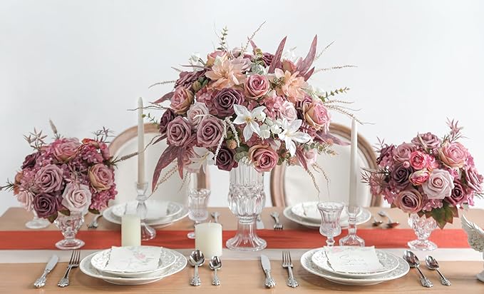 YYHUAWU Artificial Flowers Combo Box Set Gradient Color Flower Leaf with Stems for DIY Wedding Bouquets Centerpieces Baby Shower Party Home Decorations