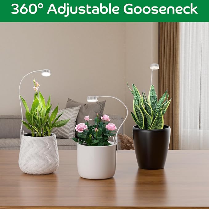 YKoliron Grow Lights for Indoor Plants, Clip on Full Spectrum Plant Light, Plant Grow Lights Indoor with Adjustable Gooseneck and 10-Level Dimming, 3/9/12H Timer for Office Home (1 Pack)